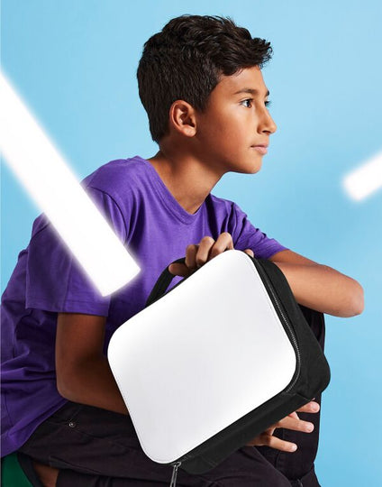 Angled view of the Bagbase Sublimation Lunch Cooler Bag, showing its compact, insulated design.