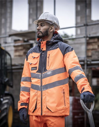 Regatta High Visibility TRA340 Hi-Vis Parka Jacket - Orange/Grey