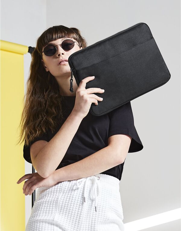 Angled view of the Bagbase Essential 13" Laptop Case, showing its slim and protective design.