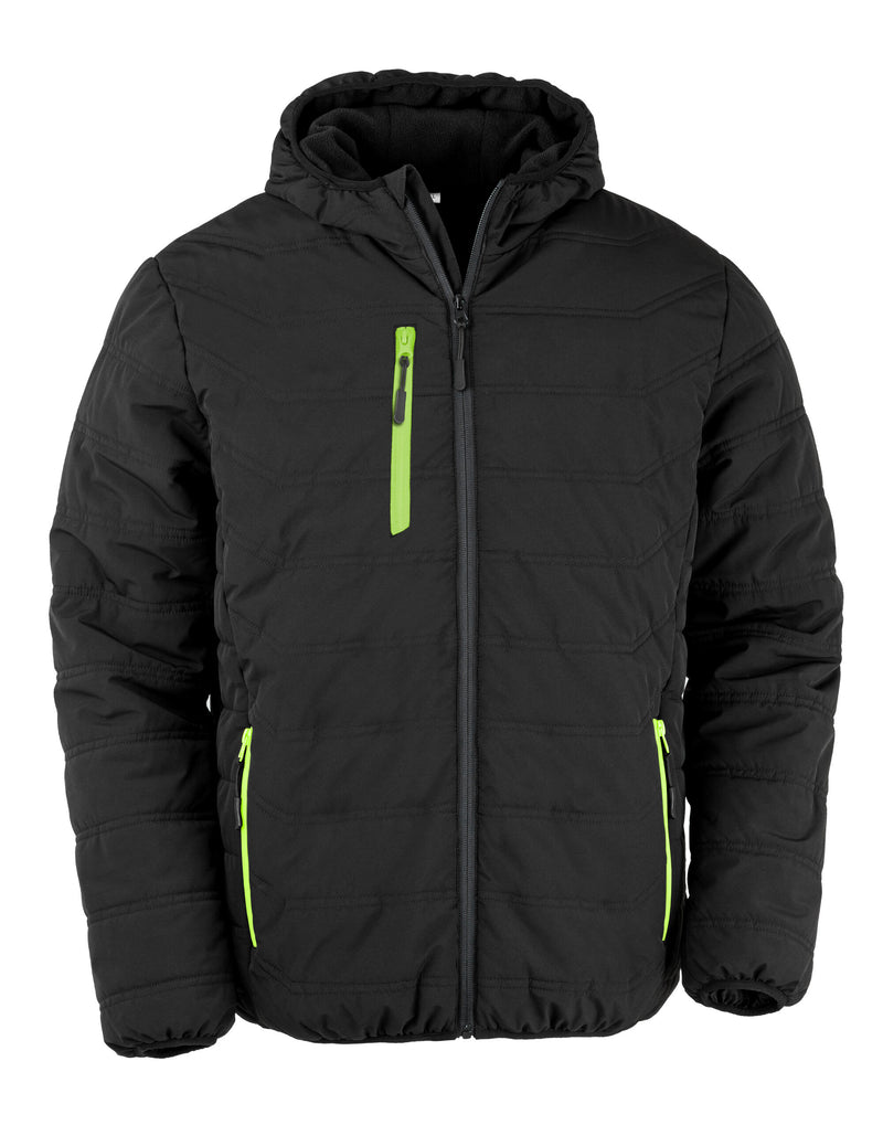 Result Recycled Black Compass Padded Winter Jacket - Black/Lime Green