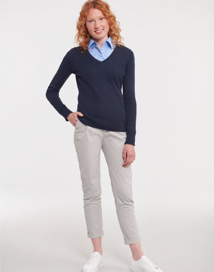 Russell Collection Ladies' V-Neck Knitted Pullover - Black