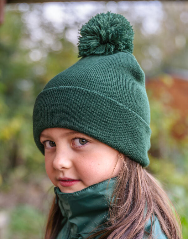 Result Winter Essentials Junior Pom Pom Beanie - Bottle Green