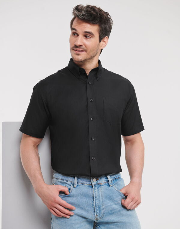 Russell Collection Men'S Short Sleeve Classic Oxford Shirt - Black