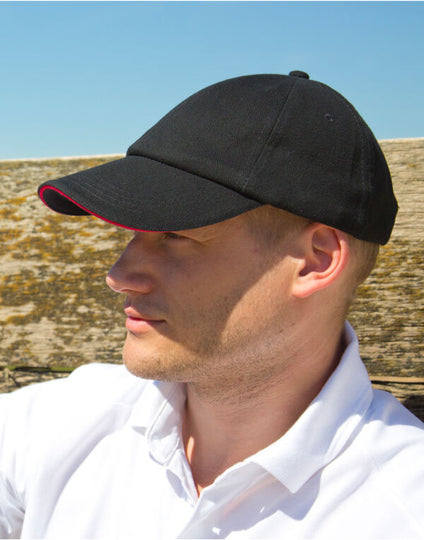 Result Headwear Low Profile Heavy Brushed Cotton Cap With Sandwich Peak - Black/Red
