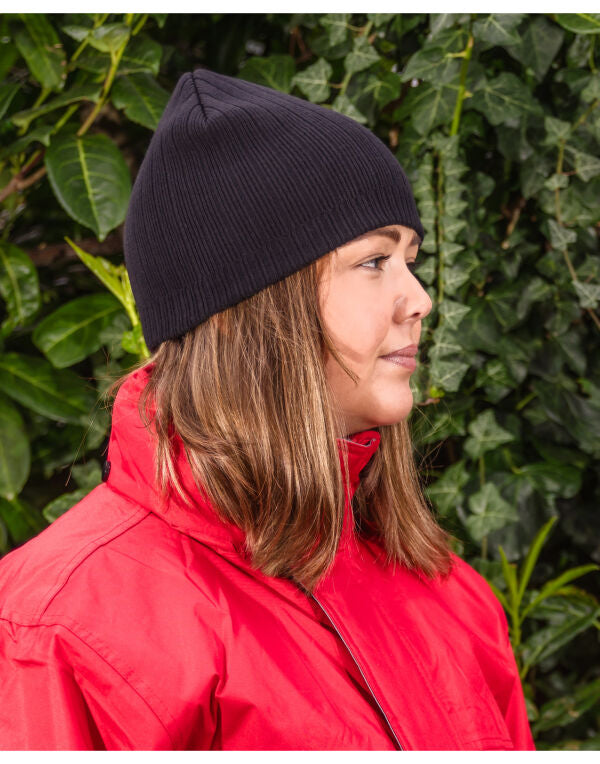 Result Winter Essentials Double Knit Cotton Beanie Hat - Black