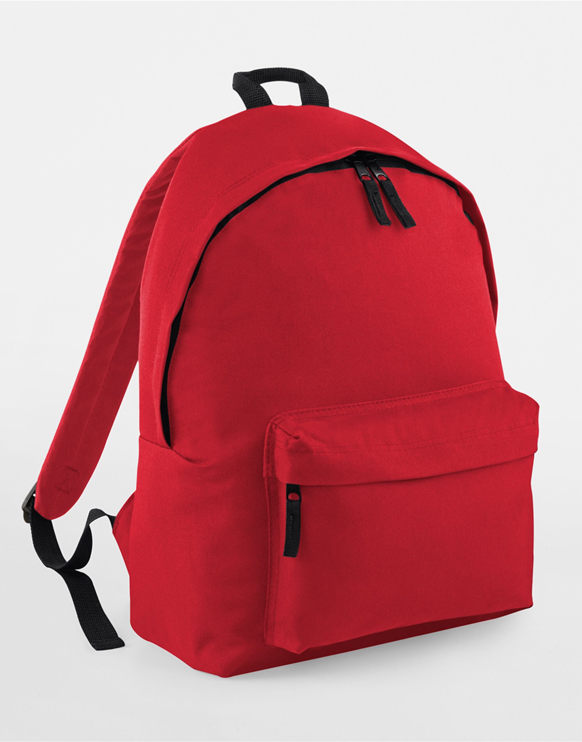 A black Bagbase Packaway Backpack shown folded into its pouch.