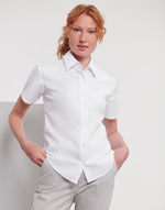 Russell Collection Ladies' Short Sleeve Tailored Oxford Shirt - White