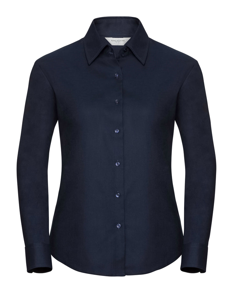 Russell Collection Ladies' Long Sleeve Tailored Oxford Shirt - Bright Navy