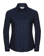 Russell Collection Ladies' Long Sleeve Tailored Oxford Shirt - Bright Navy