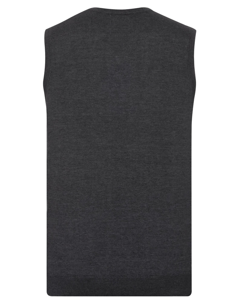Russell Collection V-Neck Sleeveless Knitted Pullover - Charcoal Marl