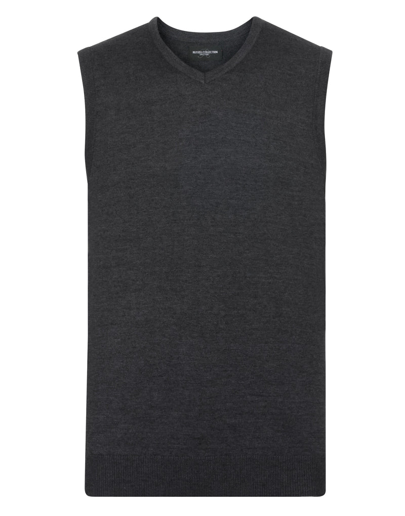 Russell Collection V-Neck Sleeveless Knitted Pullover - Charcoal Marl