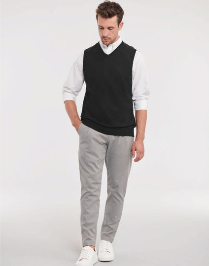 Russell Collection V-Neck Sleeveless Knitted Pullover - Black