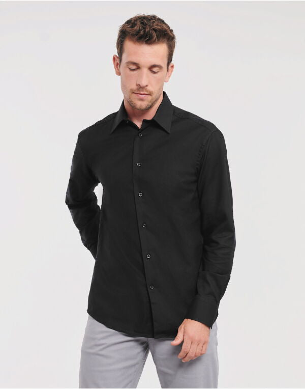Russell Collection Men'S Long Sleeve Tailored Oxford Shirt - Black