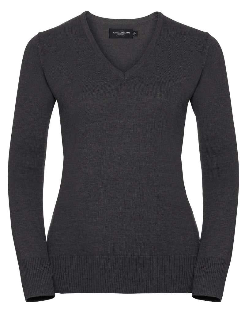Russell Collection Ladies' V-Neck Knitted Pullover - Charcoal Marl