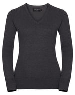 Russell Collection Ladies' V-Neck Knitted Pullover - Charcoal Marl