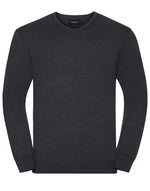 Russell Collection Men'S V-Neck Knitted Pullover - Charcoal Marl