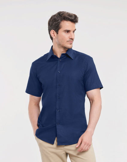 Russell Collection Men'S Short Sleeve Tailored Oxford Shirt - Black