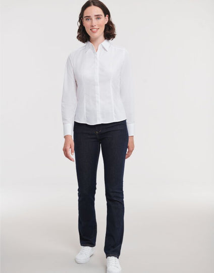 Russell Collection Ladies' Long Sleeve Fitted Polycotton Poplin Shirt - Black