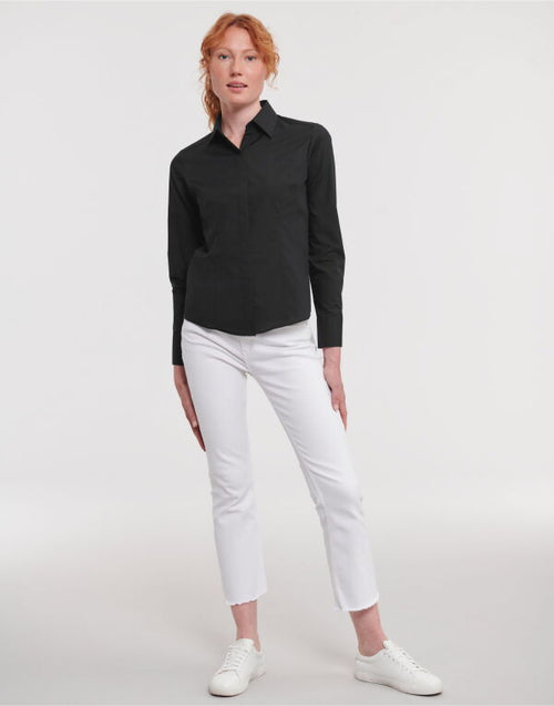 Russell Collection Ladies' Long Sleeve Fitted Polycotton Poplin Shirt