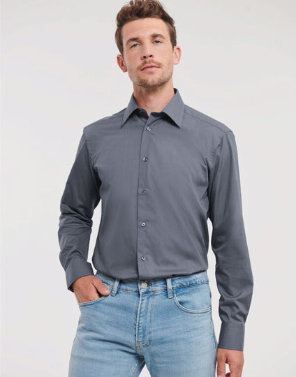 Russell Collection Men'S Long Sleeve Tailored Polycotton Poplin Shirt - Black