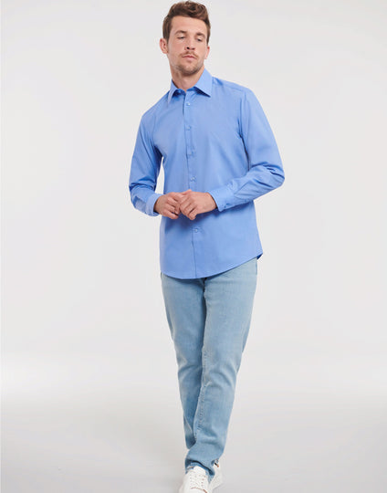 Russell Collection Men'S Long Sleeve Tailored Polycotton Poplin Shirt - Corporate Blue