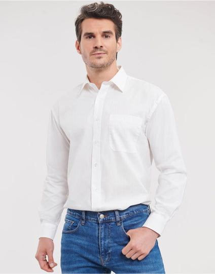 Russell Collection Men'S Long Sleeve Classic Pure Cotton Poplin Shirt - Black