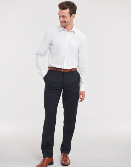 Russell Collection Men'S Long Sleeve Tailored Herringbone Shirt - Light Blue