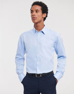 Russell Collection Men'S Long Sleeve Tailored Herringbone Shirt