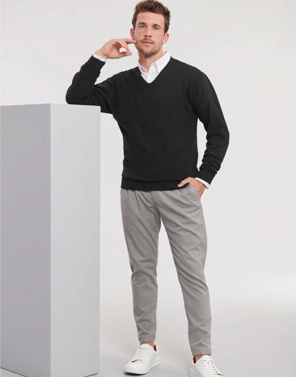 Russell Collection Men'S V-Neck Knitted Pullover - Black