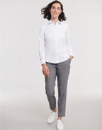 Russell Collection Ladies' Long Sleeve Tailored Herringbone Shirt - Light Blue