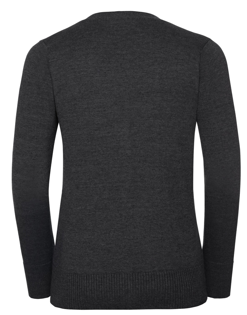 Russell Collection Ladies'  V-Neck Knitted Cardigan - Charcoal Marl