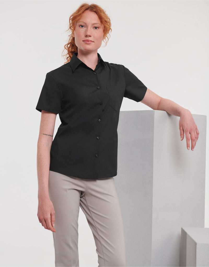 Russell Collection Ladies' Short Sleeve Classic Polycotton Poplin Shirt