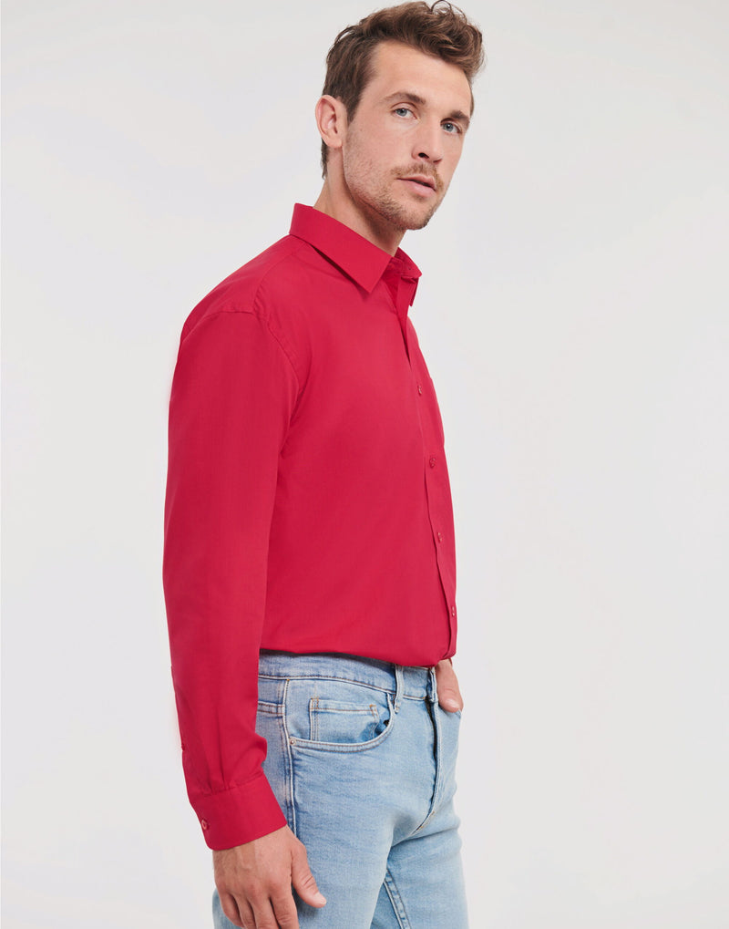 Russell Collection Men'S Long Sleeve Classic Polycotton Poplin Shirt - Classic Red