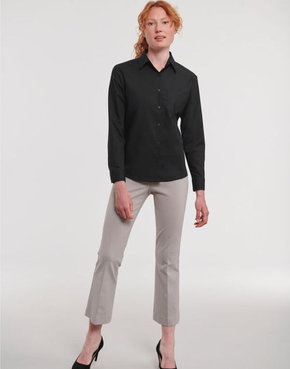 Russell Collection Ladies' Long Sleeve Classic Polycotton Poplin Shirt - Black