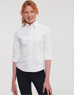 Russell Collection Ladies' 3/4 Sleeve Fitted Stretch Shirt - White