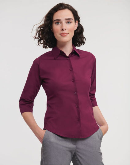 Russell Collection Ladies' 3/4 Sleeve Fitted Stretch Shirt - Black