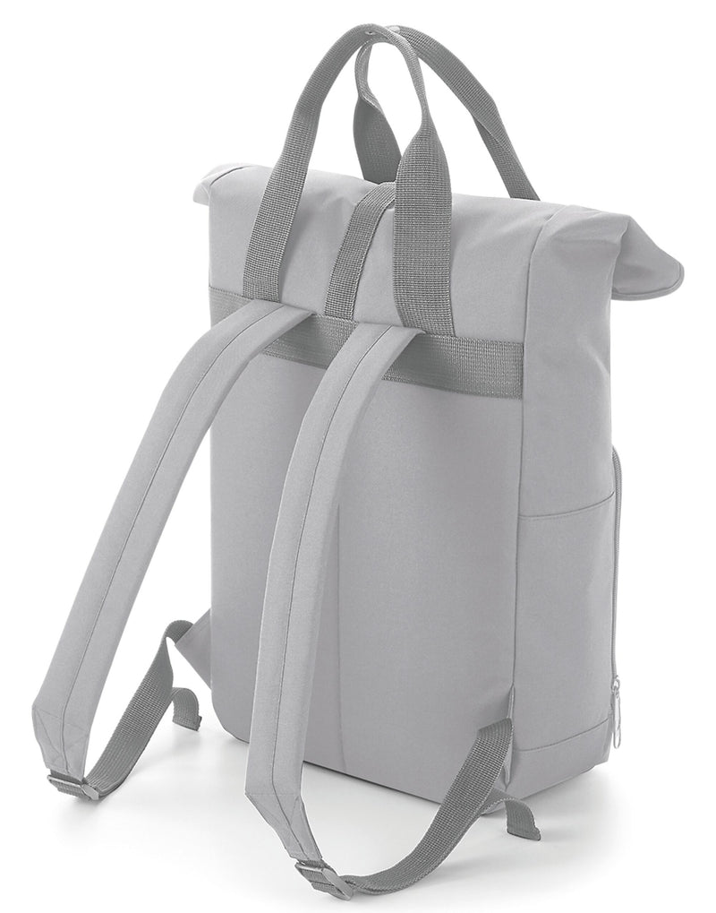A light grey Bagbase Twin-Handle Backpack with top rolled.