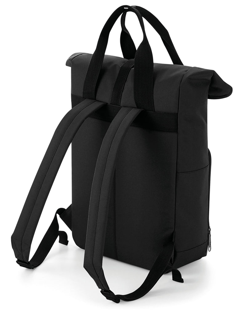 A yellow Bagbase Twin-Handle Roll-Top Backpack with its top unrolled.