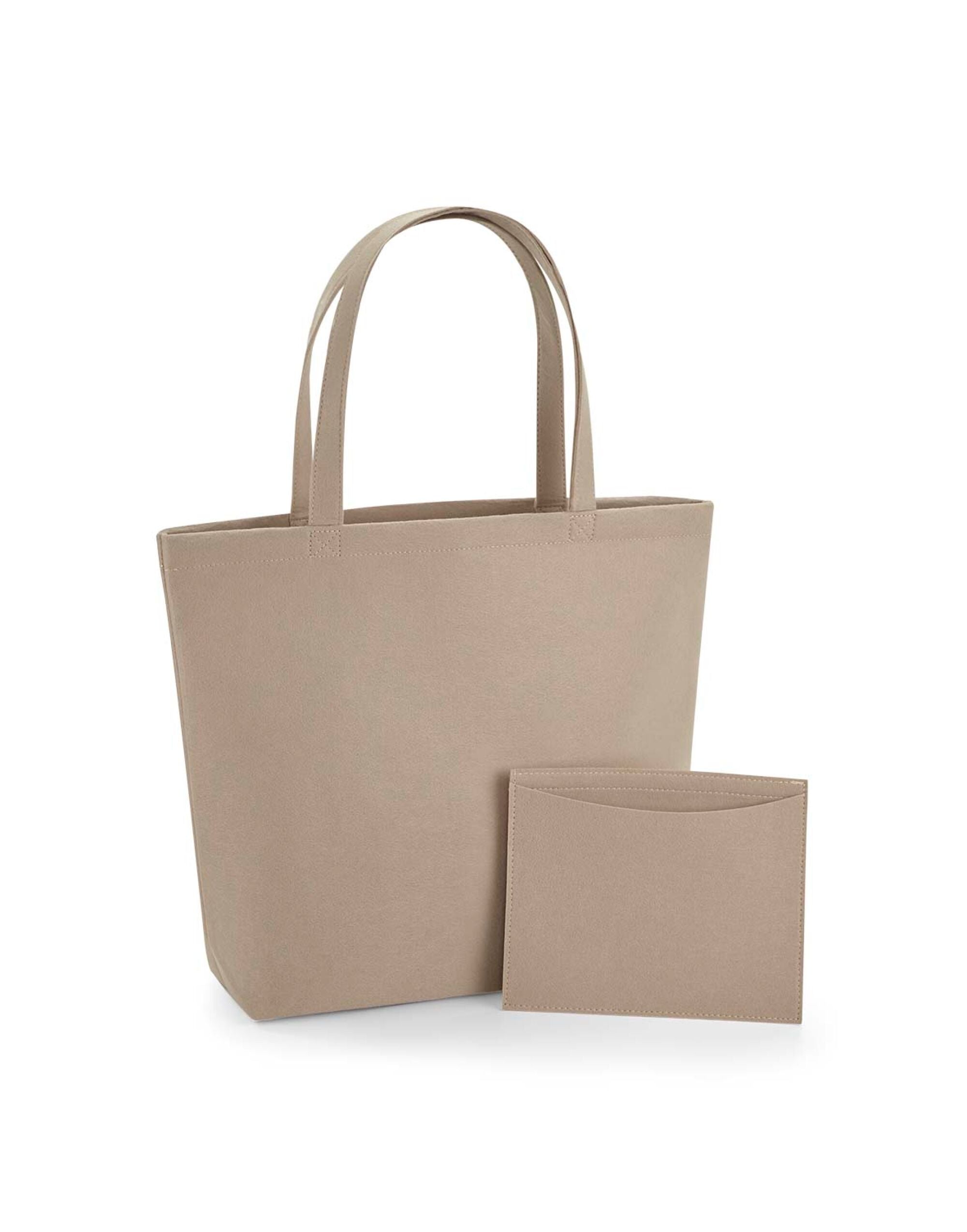Detail of the long webbing carry handles, allowing the Bagbase Felt Shopper to be worn over the shoulder.