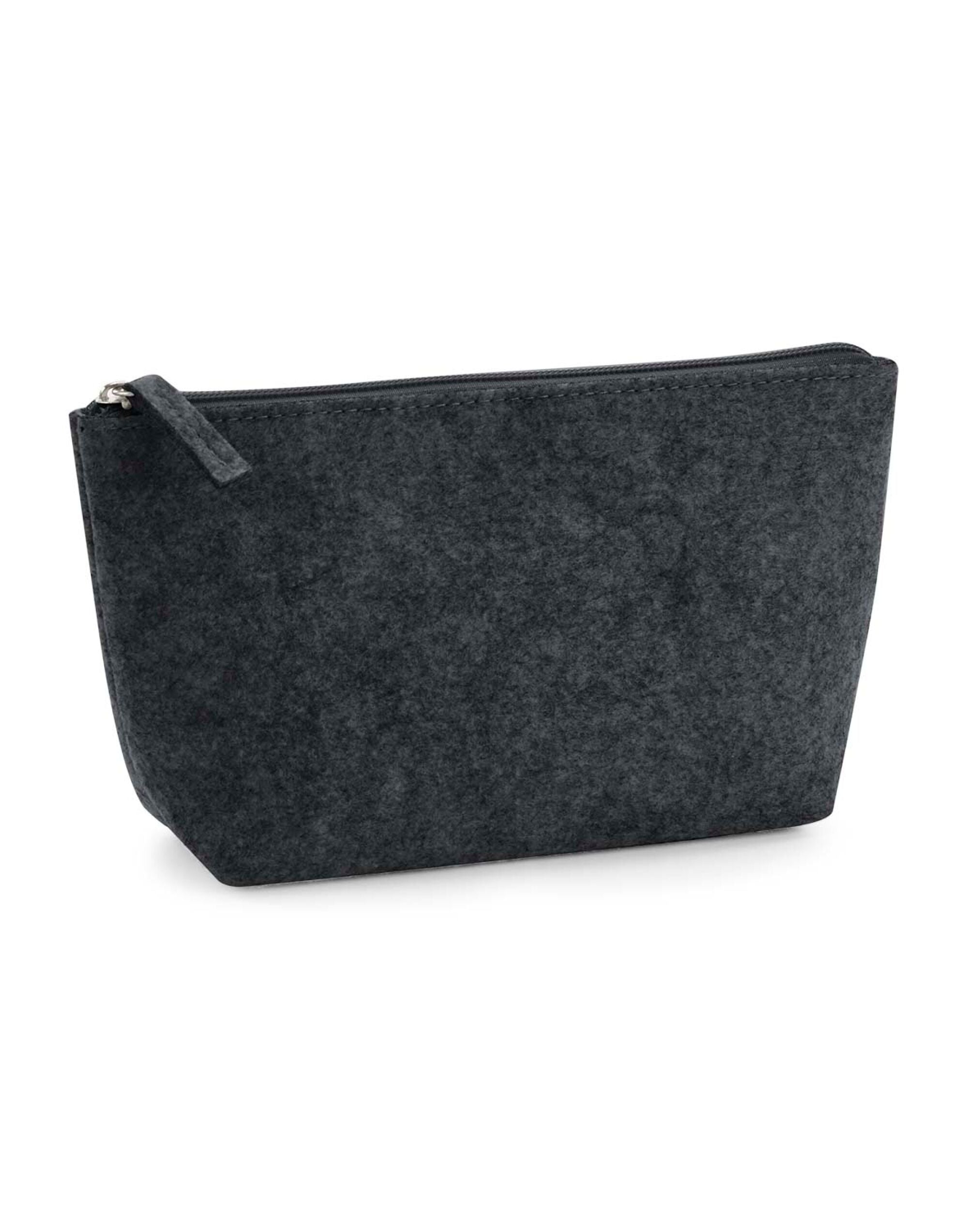 The light grey Bagbase Felt Accessory Bag, shown with items to demonstrate its use and capacity.