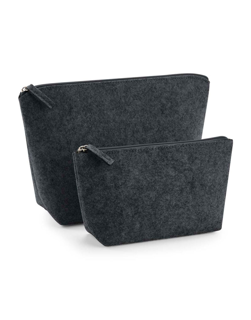 A collection of Bagbase Felt Accessory Bags in both light and dark grey marl.