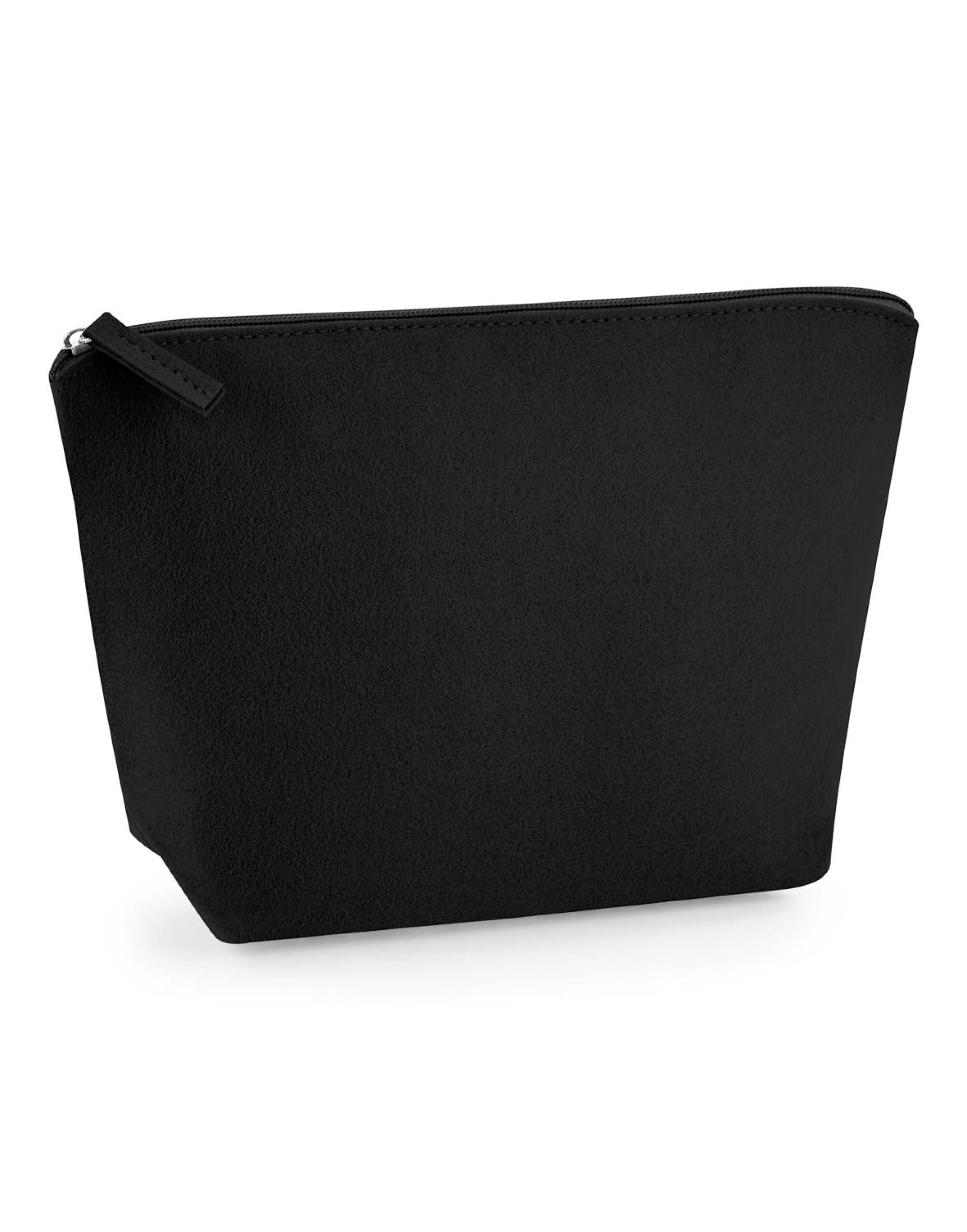 The dark grey felt pouch, ideal for use as a pencil case, makeup bag, or travel organizer.