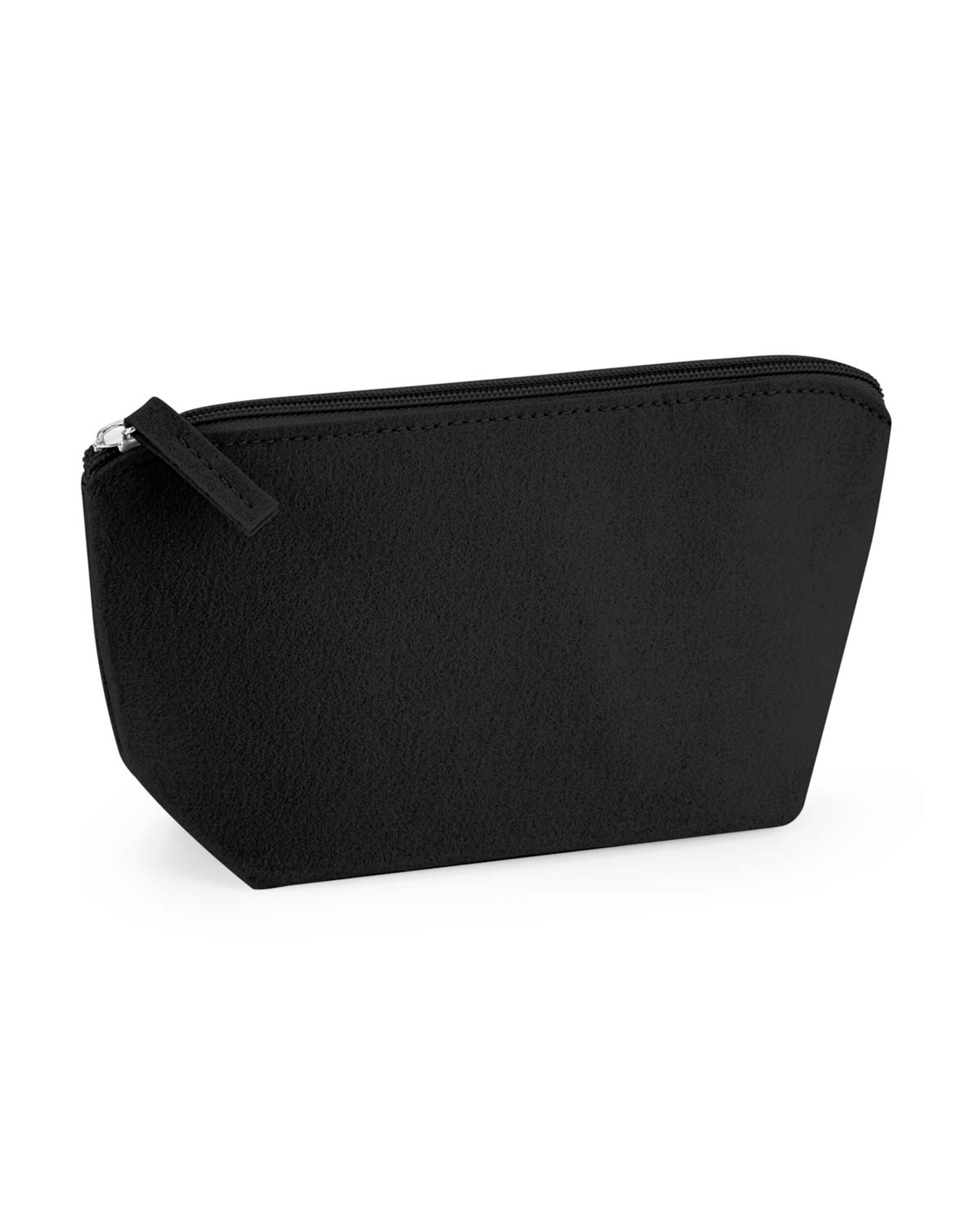 Close-up of the zipper and material texture of the light grey Bagbase Felt Accessory Bag.