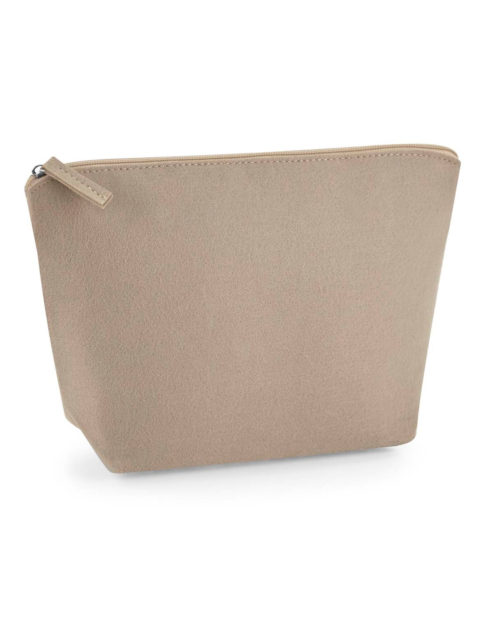 A crisp studio shot of the dark grey Bagbase Felt Accessory Bag.
