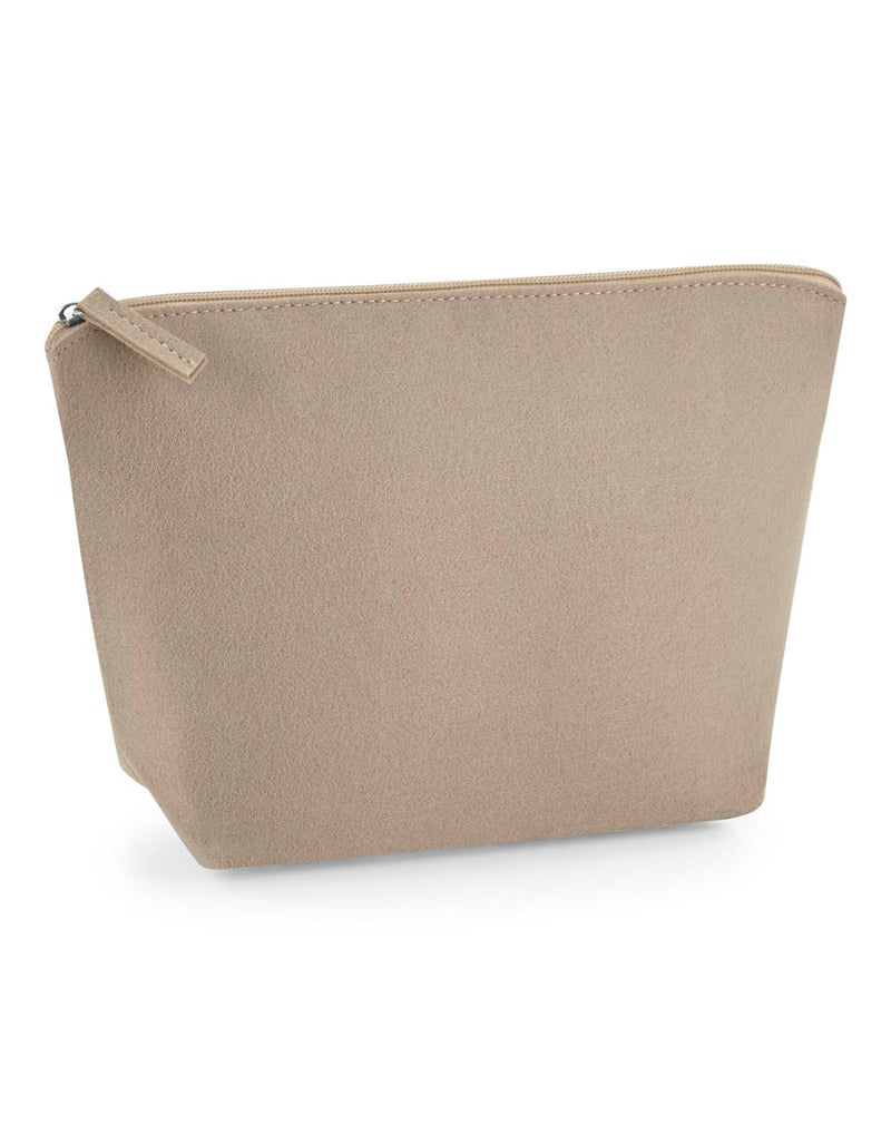 A crisp studio shot of the dark grey Bagbase Felt Accessory Bag.