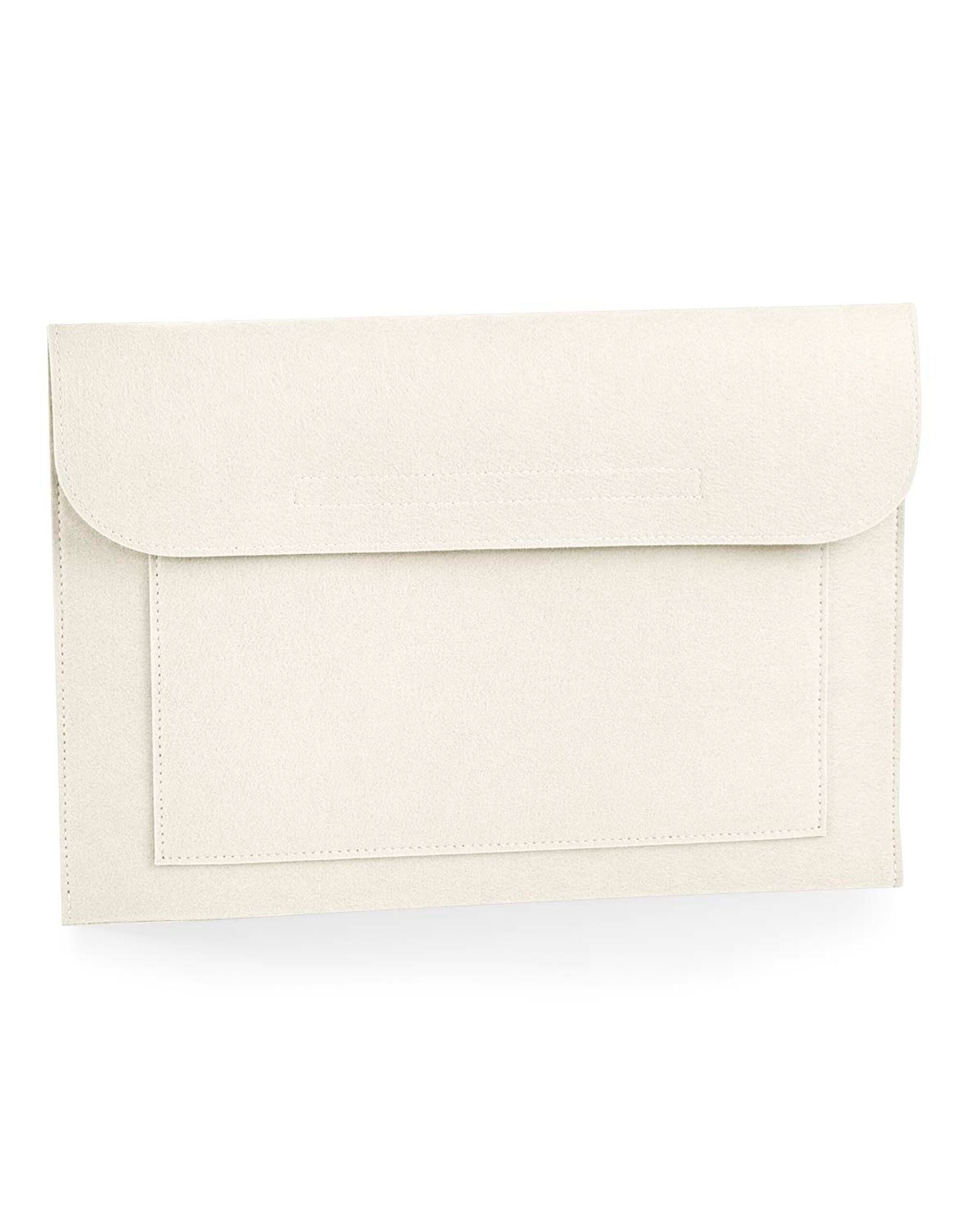 Front view of the dark grey marl Bagbase Felt Laptop Slip on a clean white background.