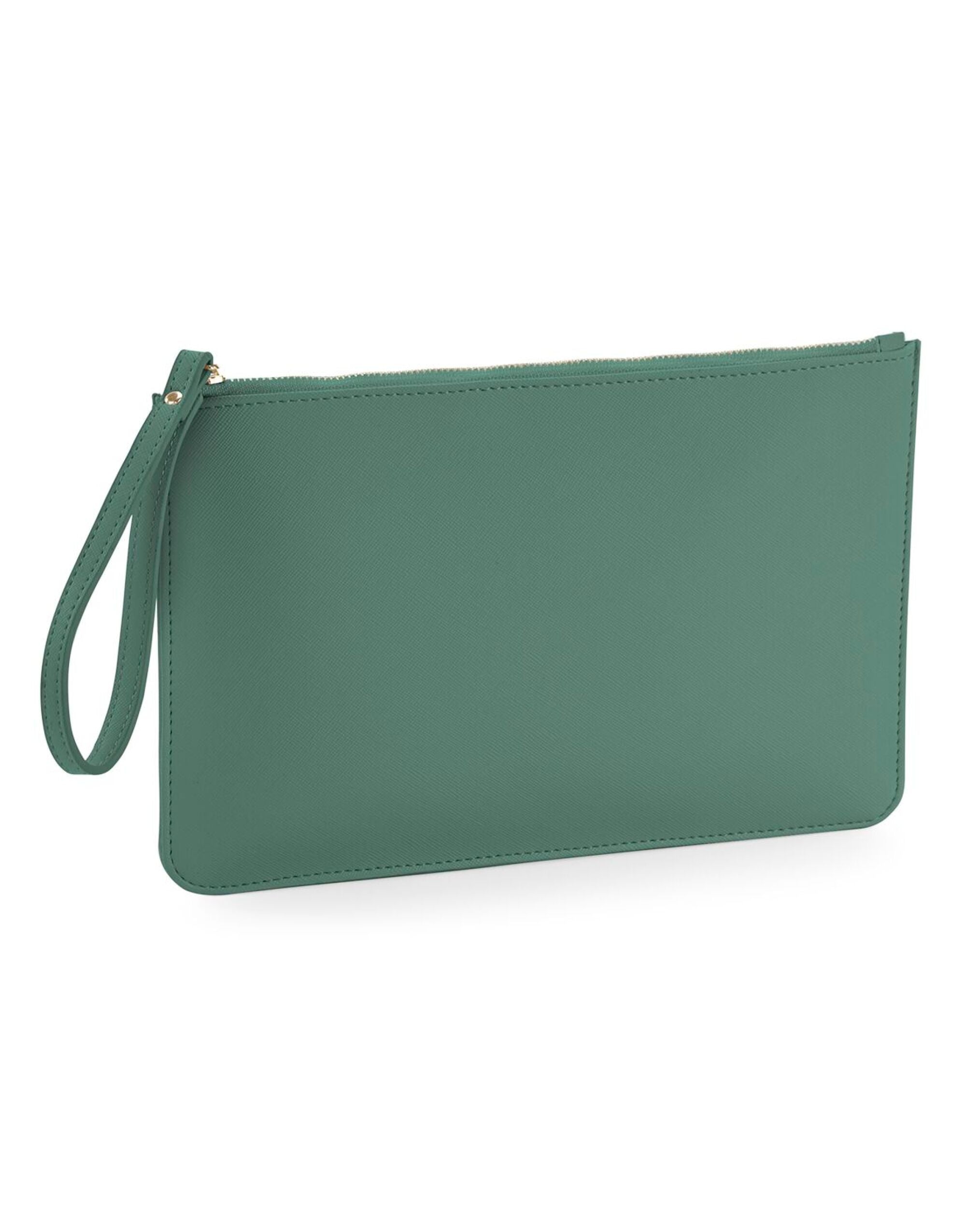 The light grey pouch, an ideal gift, shown with its elegant gold hardware.