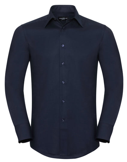 Russell Collection Men'S Long Sleeve Tailored Oxford Shirt - Bright Navy