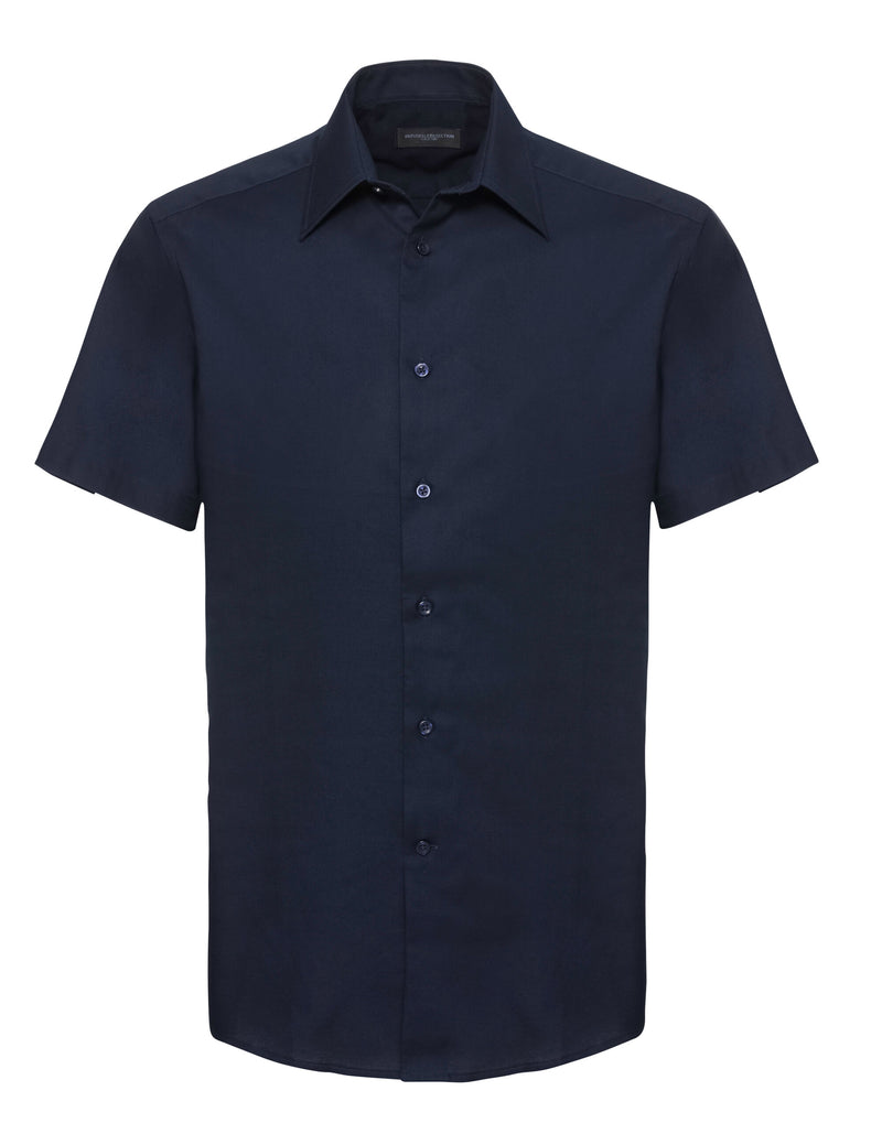 Russell Collection Men'S Short Sleeve Tailored Oxford Shirt - Bright Navy