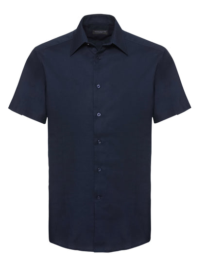 Russell Collection Men'S Short Sleeve Tailored Oxford Shirt - Bright Navy